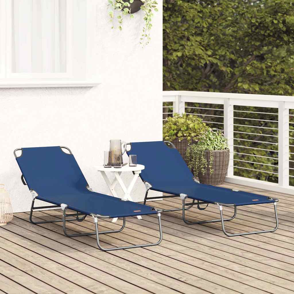 Folding Sun Lounger Folding 2 pcs Blue 56 x 189 x 87cm Fabric